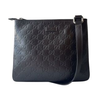 Gucci Brown GG Guccisima Embossed Leather Small Messenger Crossbody Bag Auth